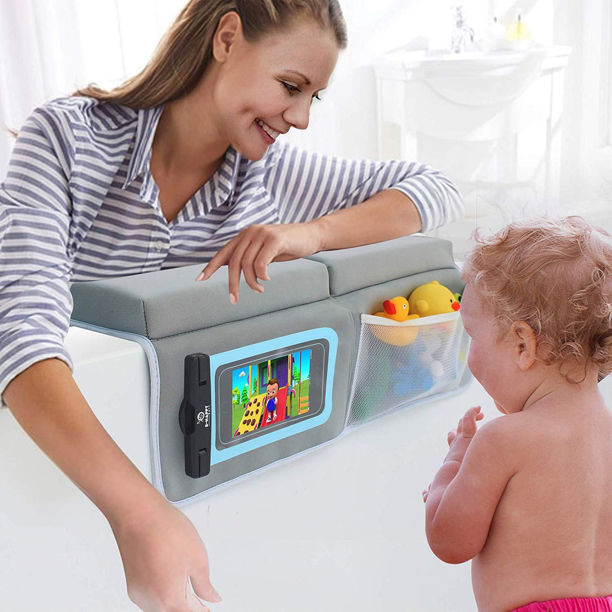 Bath Kneeler and Elbow Rest Bathtub Kneeling Mat with Toy Organizer