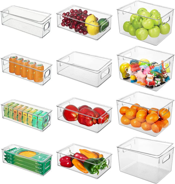 Refrigerator Organizer Bins with Lids, 12 Pack Plastic Freezer Organizer Bins for Freezer, Kitchen, Cabinets – Clear Pantry Organization and Storage Bins Fridge Organizers by GOLIYEAN $39.94