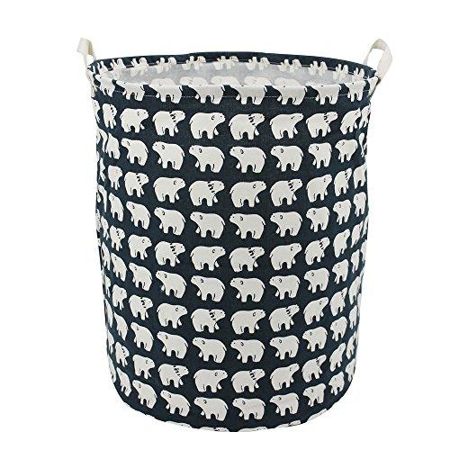 19.7  Large Laundry Hamper Bucket Waterproof Coating Cotton Laundry Basket Collapsible Washing Basket Cute Canvas Storage Basket Bin Home Nursery Toy Organizer (Polar Bear)