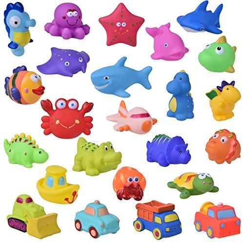 24 Pcs Bath Toys For Toddlers, Sea Animals Squirter Toys Kids, Car Squirter Toys Boys, Bath Toy Organizer Included For Easter Egg Fillers, Kids Party Favor, Goodie Bag