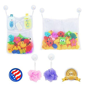 2 x Mesh Bath Toy Organizer + 6 Ultra Strong Hooks  The Perfect Net for Bathtub Toys &amp; Bathroom Storage  These Multi-Use Organizer Bags Make Bath Toy Storage Easy  For Kids, Toddlers &amp; Baby