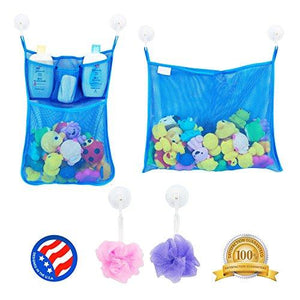 2 x Mesh Bath Toy Organizer + 6 Ultra Strong Hooks – The Perfect Net for Bathtub Toys & Bathroom Storage – These Multi-Use Organizer Bags Make Bath Toy Storage Easy – For Kids, Toddlers & Adults
