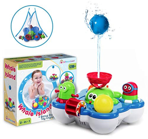 Baby Bath Toys for Kids - Whale Island Bathtub Toys - Best Baby Bath Toy Set - Bathtime Fun Tub Toys - Water Bath Toys with Bathtub Toy Organizer - Battery Operated Spray Water Pump Fountain Age 1 2 3