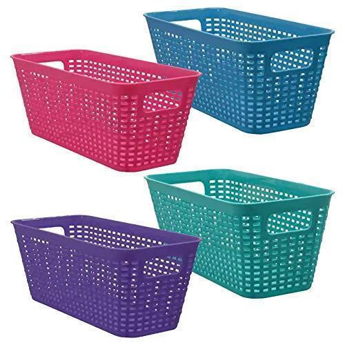 Small Colorful Plastic Baskets Rectangle Tray Pantry Organization and Storage Kitchen Cabinet Spice Rack Food Shelf Organizer Organizing for Desks Drawers Weave Deep Closets Lockers