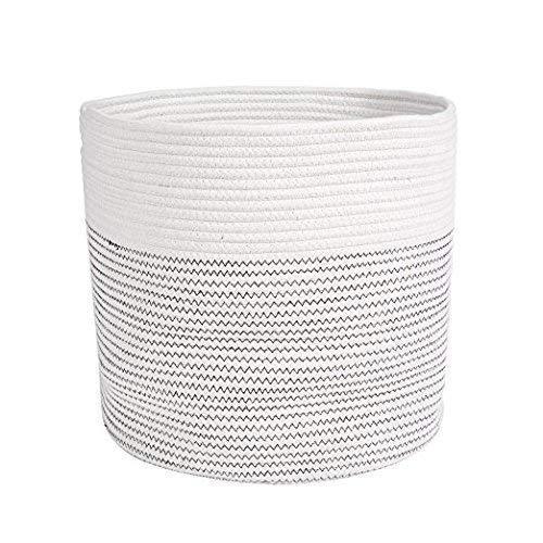 Solaya Large Rope Basket Storage 17x15 - Hand Woven Decorative Large Natural Cotton Basket with Handles - Round Laundry Hamper, Clothes, Diapers, Toys, Towels, Blankets & Kids Nursery