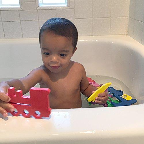 3 Bees & Me 20 Fun Foam Bath Toys for Toddlers Boys & Girls Plus Toy Organizer - Bath Toy Foam Shapes and Storage Net Set