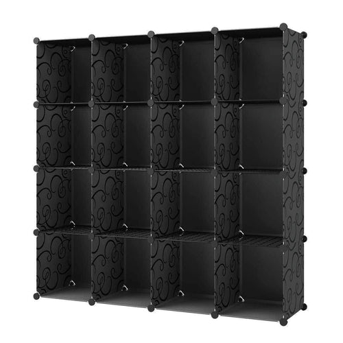 KOUSI Portable Storage Shelf Cube Shelving Bookcase Bookshelf Cubby Organizing Closet Toy Organizer Cabinet (Black (No Door), 16 Cubes)