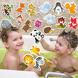 3 Bees & Me Animal Bath Toys for Boys and Girls – Fun Foam Animals with Bath Toy Storage Bag – 18 Piece Non Toxic Kids Bath Set