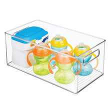 Load image into Gallery viewer, Shop for mdesign deep storage organizer container for kids child supplies in kitchen pantry nursery bedroom playroom holds snacks bottles baby food diapers wipes toys 14 5 long 8 pack clear