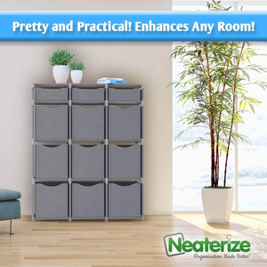 Discover neaterize 12 cube organizer set of storage cubes included diy cubby organizer bins cube shelves ladder storage unit shelf closet organizer for bedroom playroom livingroom office grey