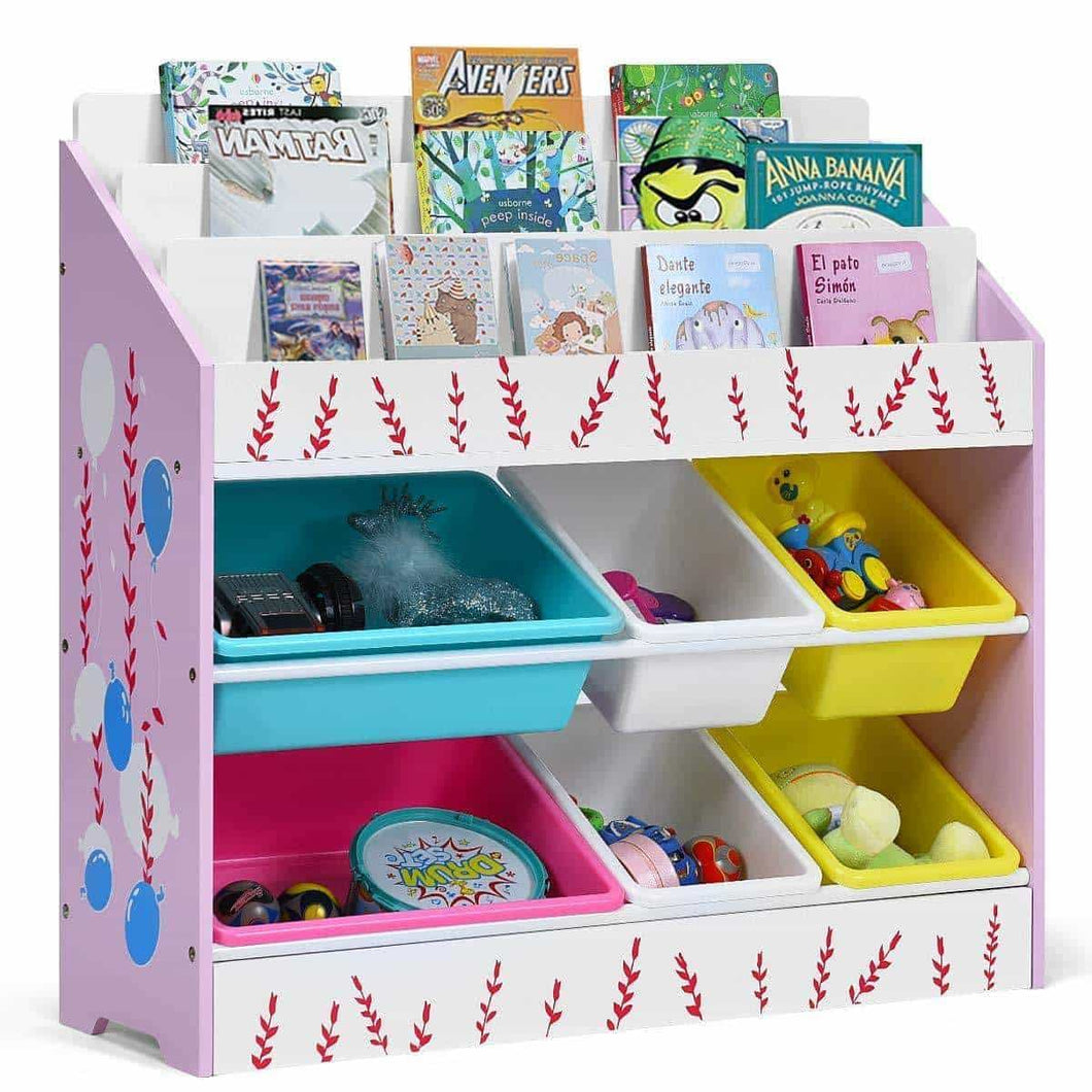Top rated costzon kids toy storage organizer bookshelf children bookshelf with 6 multiple color removable bins shelf drawer 3 shelf sleeves ideal for kids room playroom and class room pink