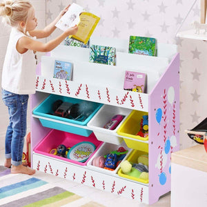 Best costzon kids toy storage organizer bookshelf children bookshelf with 6 multiple color removable bins shelf drawer 3 shelf sleeves ideal for kids room playroom and class room pink