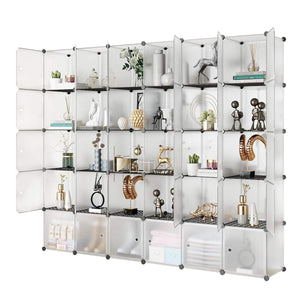 KOUSI Portable Storage Shelf Cube Shelving Bookcase Bookshelf Cubby Organizing Closet Toy Organizer Cabinet, Transparent White, 30 Cubes Storage