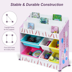 Amazon costzon kids toy storage organizer bookshelf children bookshelf with 6 multiple color removable bins shelf drawer 3 shelf sleeves ideal for kids room playroom and class room pink