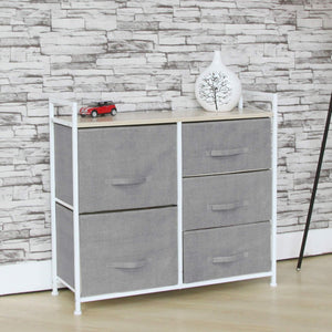 Buy fancy linen 5 light grey drawer storage chest vertical organizer unit with fabric bins and wood top for bedrooms hallways living room nursery room playroom and closets new