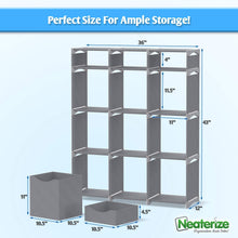Load image into Gallery viewer, Buy now neaterize 12 cube organizer set of storage cubes included diy cubby organizer bins cube shelves ladder storage unit shelf closet organizer for bedroom playroom livingroom office grey