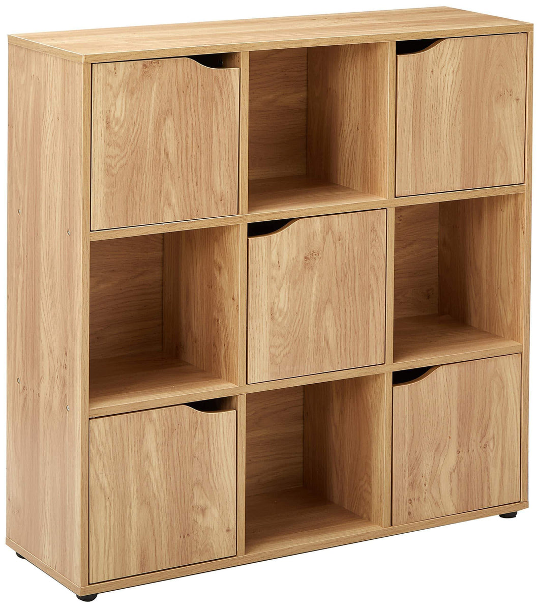 Home Basics Cube Shelves Natural Wood Shelf with Doors, Room, Clothes Storage, Home Décor, Bookshelf, Toy Organizer Home & Office - 4 Open/5 Cabinet-Style (9 C