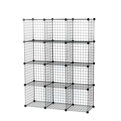 UNICOO - Multi Use DIY 12 Cube Wire Grid Organizer, Bookcase, Bookshelf, Storage Cabinet, Wardrobe Closet,Toy Organizer, Wire Cube Storage- (Black Wire)