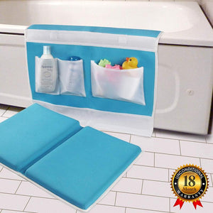 Bath Kneeler and Elbow Rest Bathtub Kneeling Mat with Toy Organizer - Bath Kneel Pad for Baby Bath Time, Garden Work, Exercise - Detachable and Foldable Child Bath Tub Padding for Parents - Blue