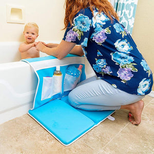 Bath Kneeler and Elbow Rest Bathtub Kneeling Mat with Toy Organizer - Bath Kneel Pad for Baby Bath Time, Garden Work, Exercise - Detachable and Foldable Child Bath Tub Padding for Parents - Blue