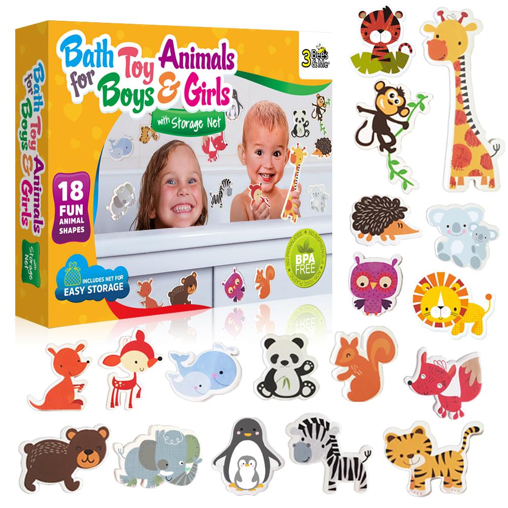 Bath Toy Animals for Boys and Girls – Fun Foam Animals with Bath Toy Storage Bag – 18 Piece Non Toxic Kids Bath Set …