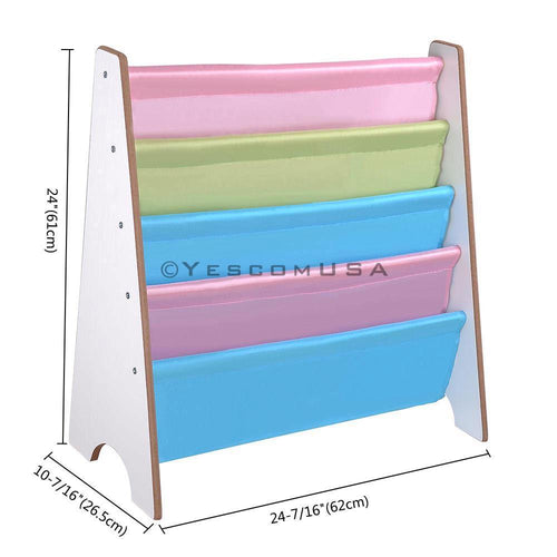 (UK) Children Kids Wood Sling Bookcase Bookshelf Toy Organizer