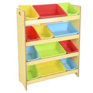 4-Tier Kids Toys Organizer Shelf 12-Bin Plastic Storage Yellow